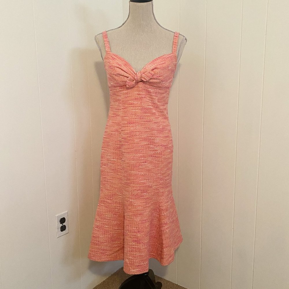 Moschino Cheap & Chic Pink Tweed Fitted Midi Dress Sweetheart Neckline US 8